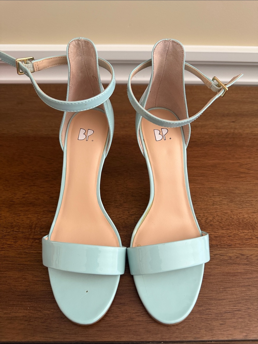 bp Light Blue Patent Ankle-Strap Heels